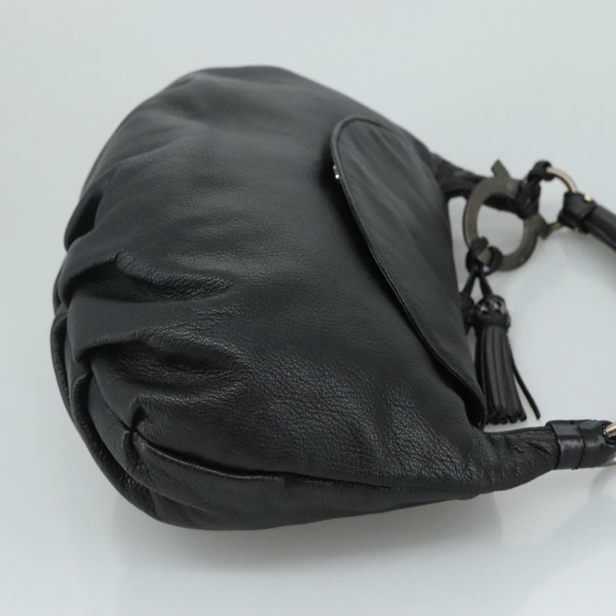 Salvatore Ferragamo Gancini Leather Black Leather Handbag (Pre-Owned)