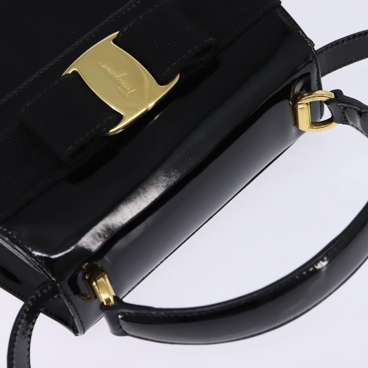 Salvatore Ferragamo Vintage Vara Bow Top Handle Patent Leather Black Patent_Leather Handbag (Pre-Owned)