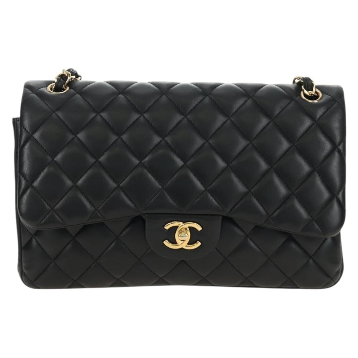 Chanel Timeless - Classic Double Flap Leather Black Leather Handbag (Pre-Owned)