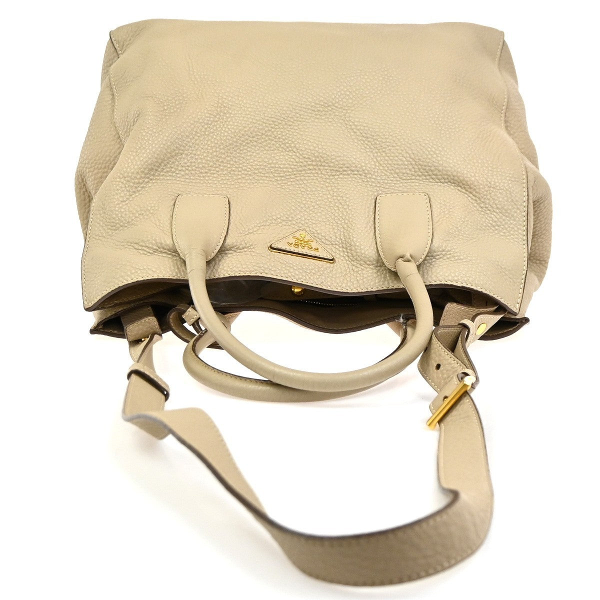 Prada Convertible Open Shopping Tote Vitello Daino Beige Leather Tote Bag Bag (Pre-Owned)