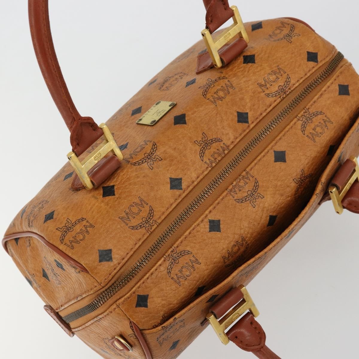 MCM Vicetos Logogram Boston Brown Leather Travel Bag Bag (Pre-Owned)