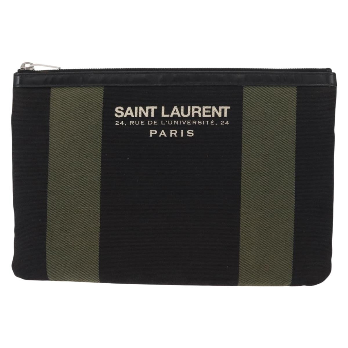 Saint Laurent Beach Zip Canvas Khaki Canvas Clutche & Pouche Bag (Pre-Owned)