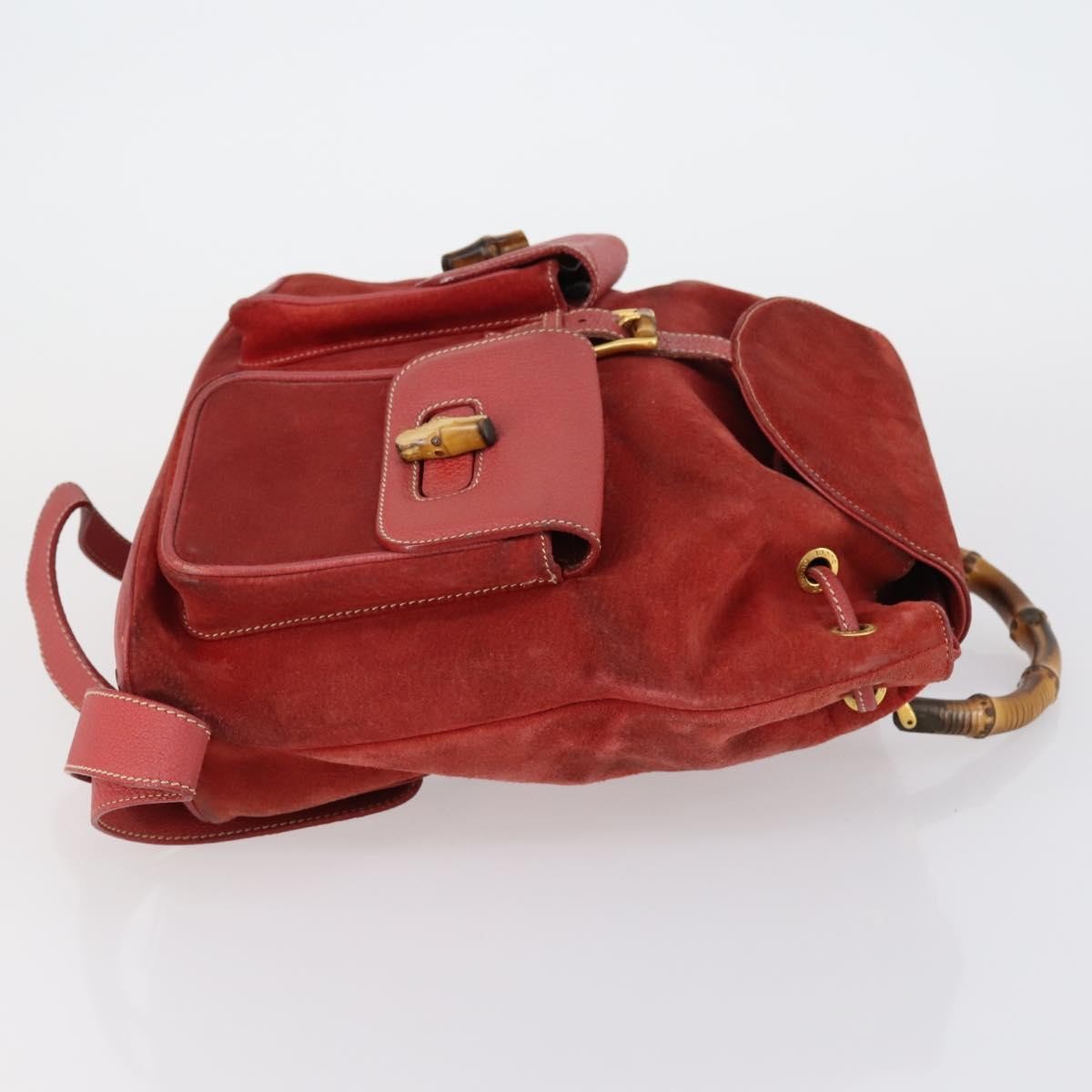 Gucci Vintage Bamboo Suede Red Suede Backpack Bag (Pre-Owned)