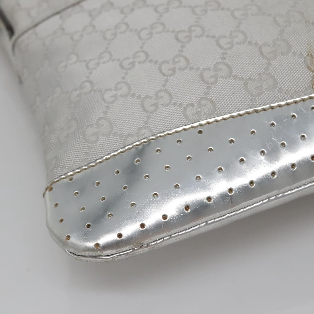 Gucci Zip Messenger Gg Canvas With Perforated Leather Silver Canvas Shoulder Bag Bag (Pre-Owned)