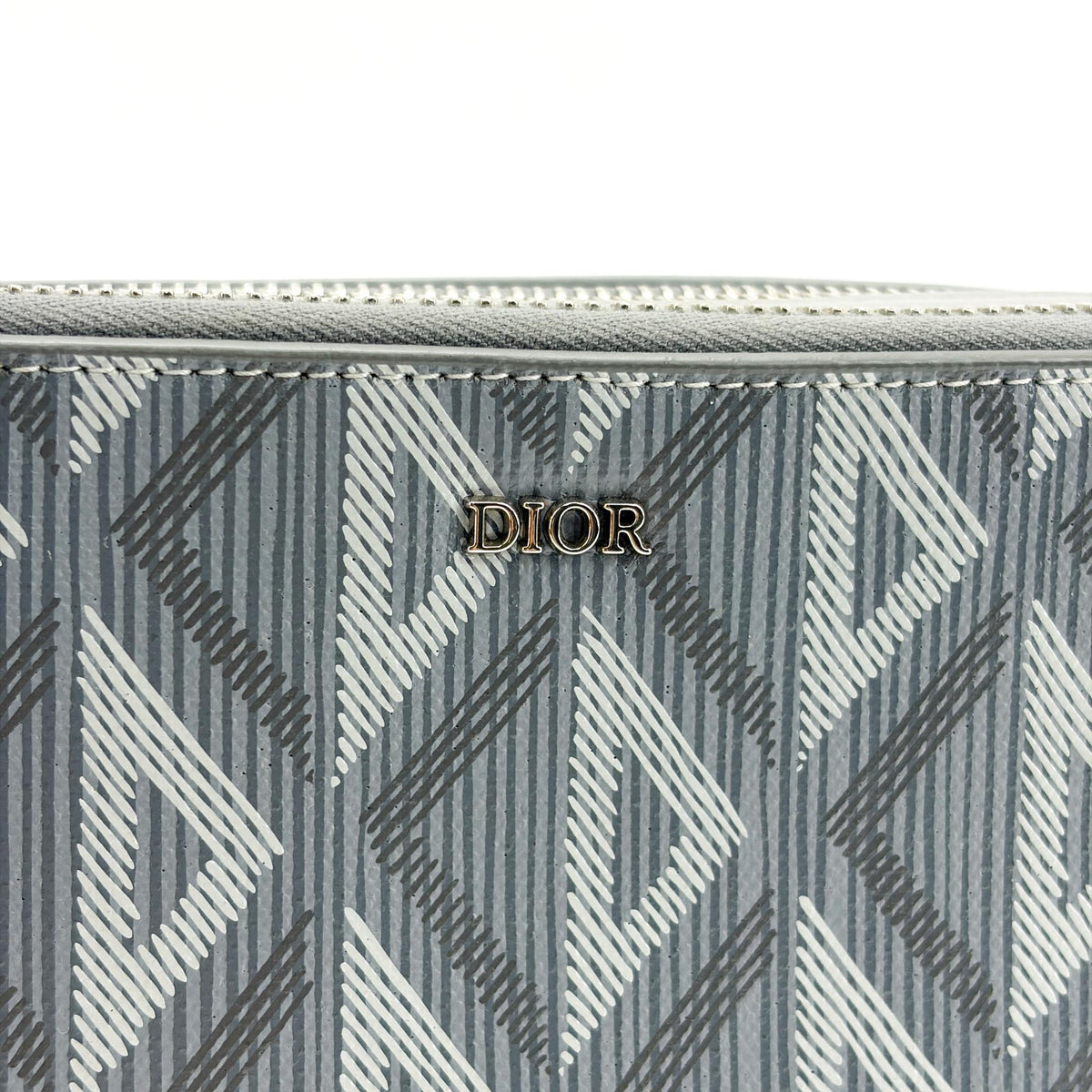 Christian Dior Double Zip Cd Diamond Coated Canvas Gray Canvas Crossbody Bag Bag (Pre-Owned)