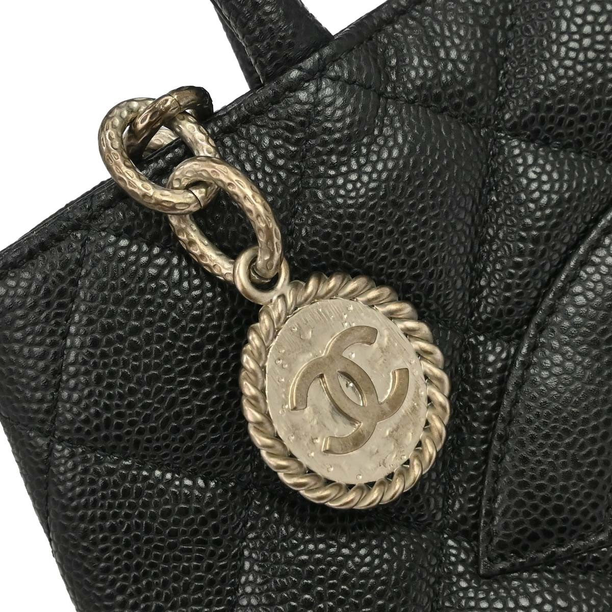 Chanel Medallion Tote Quilted Caviar Black Leather Tote Bag Bag (Pre-Owned)