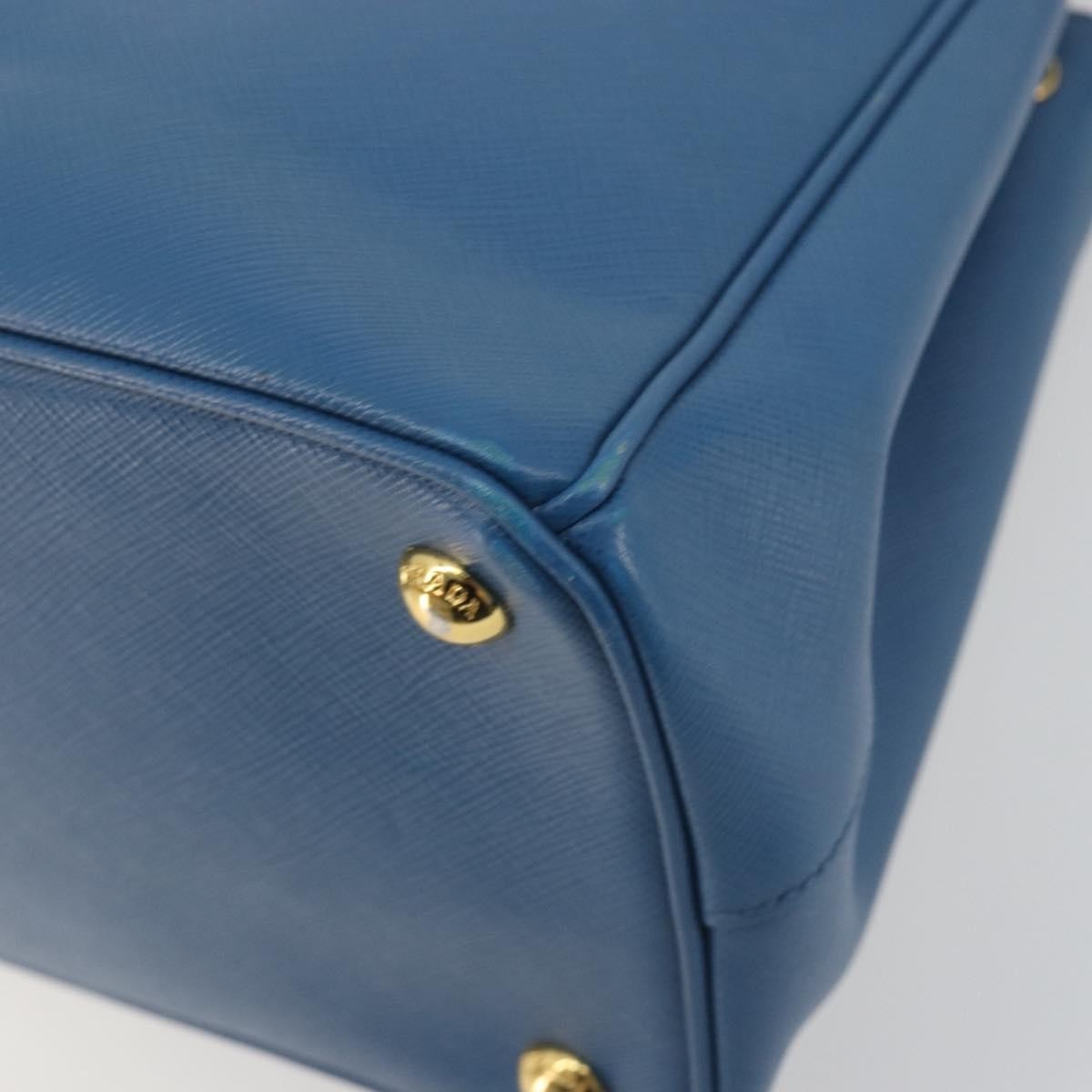 Prada Double Zip Lux Tote Saffiano Leather Blue Leather Handbag (Pre-Owned)