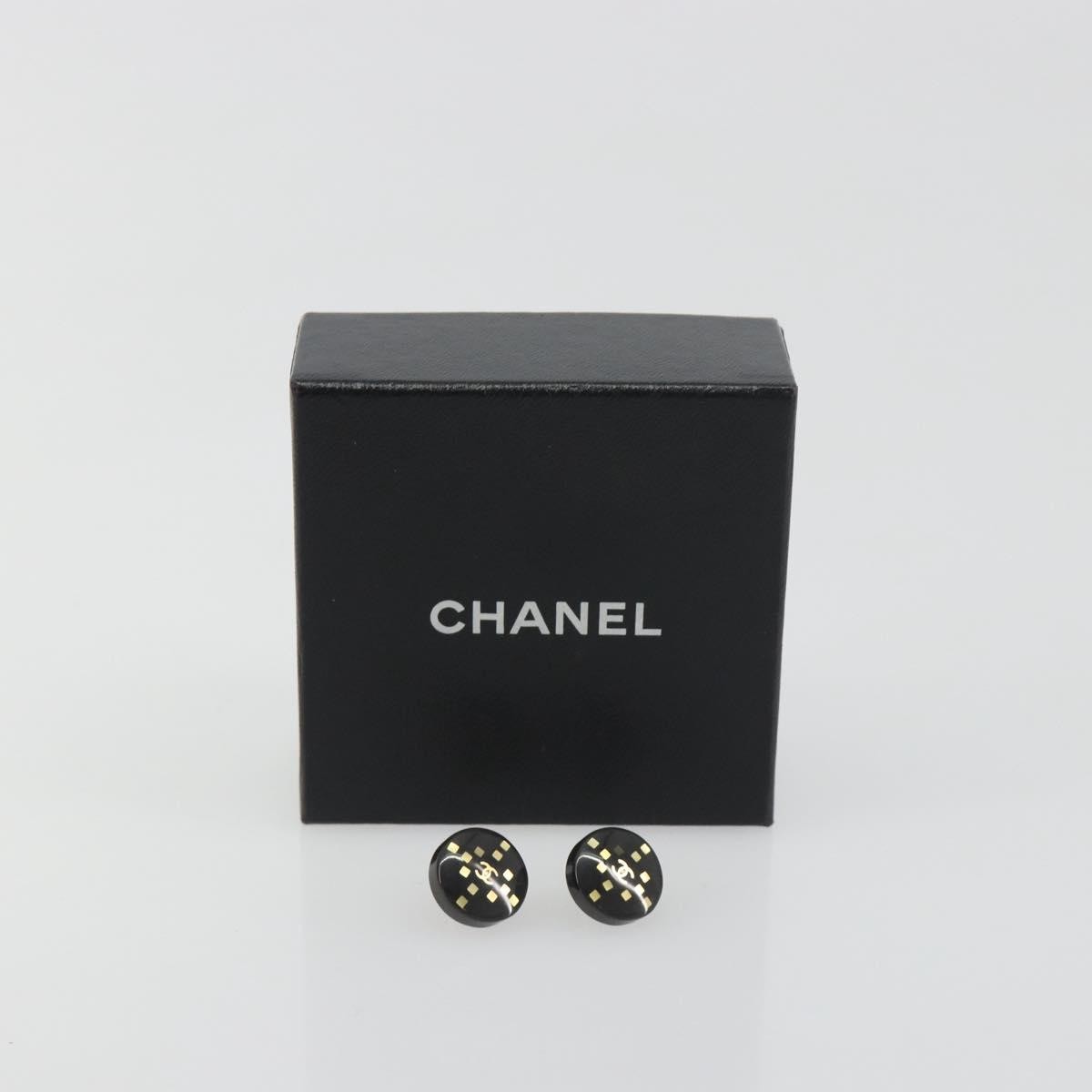 Chanel Cc Round Stud Metal And Resin Black Plastic Earrings Jewelry (Pre-Owned)