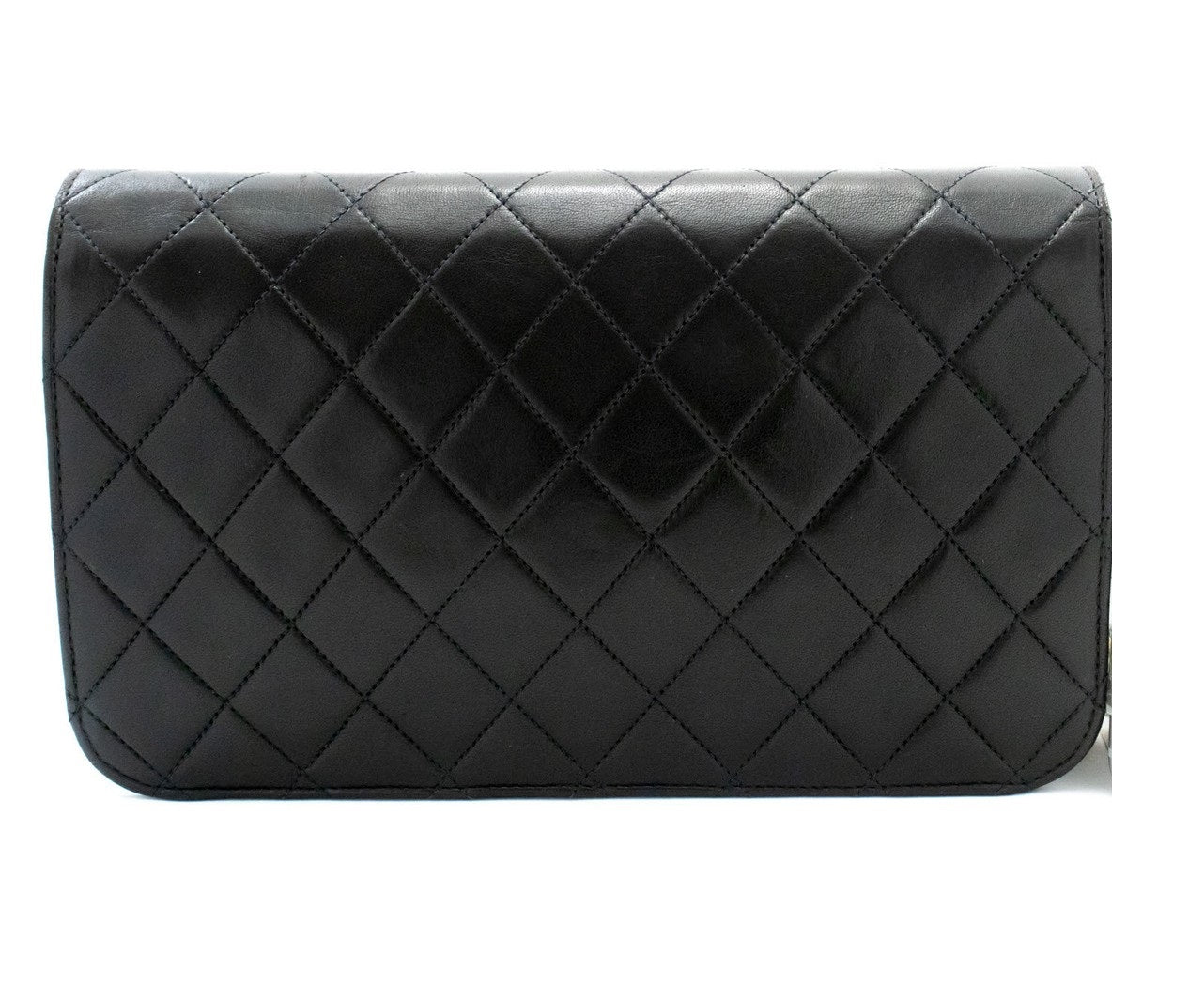 Chanel Vintage Full Flap Quilted Lambskin Black Leather Shoulder Bag Bag (Pre-Owned)