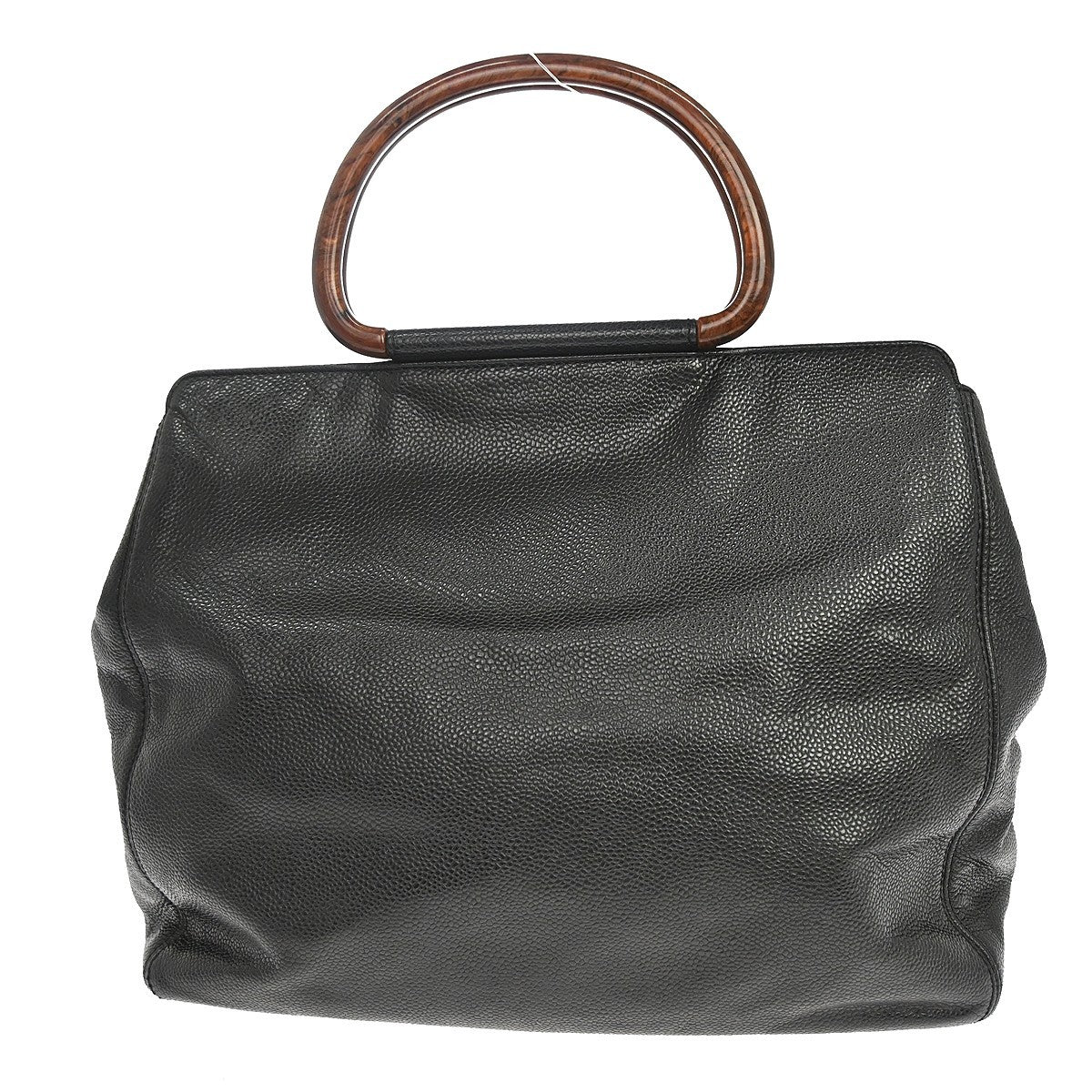 Chanel Vintage Wooden Ring Tote Caviar Black Leather Tote Bag Bag (Pre-Owned)