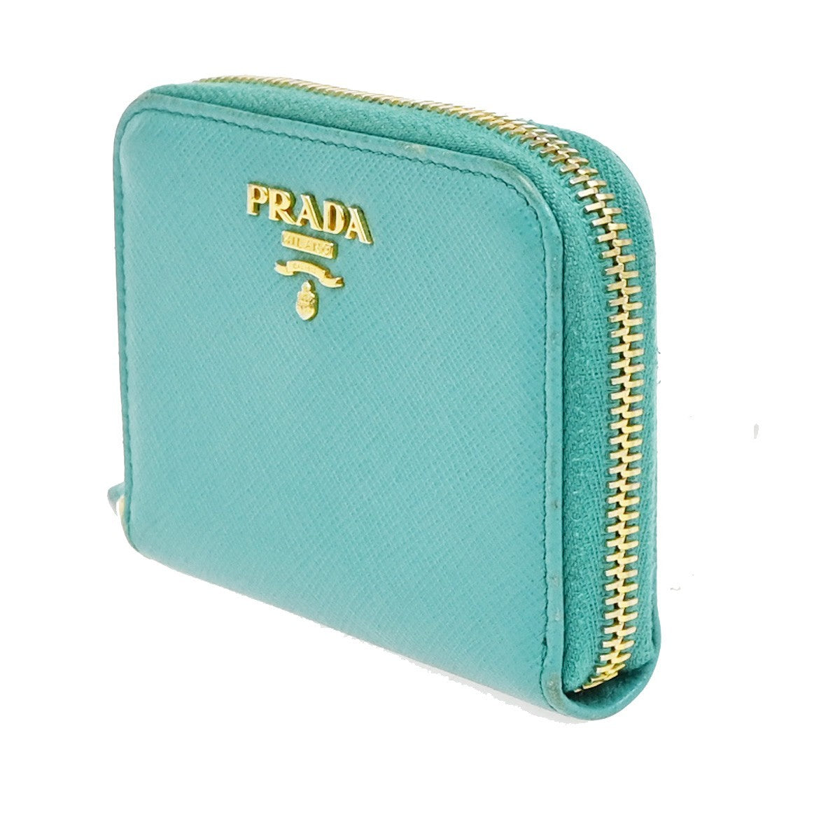 Prada Zip Around Saffiano Leather Blue Leather Wallets Accessory (Pre-Owned)