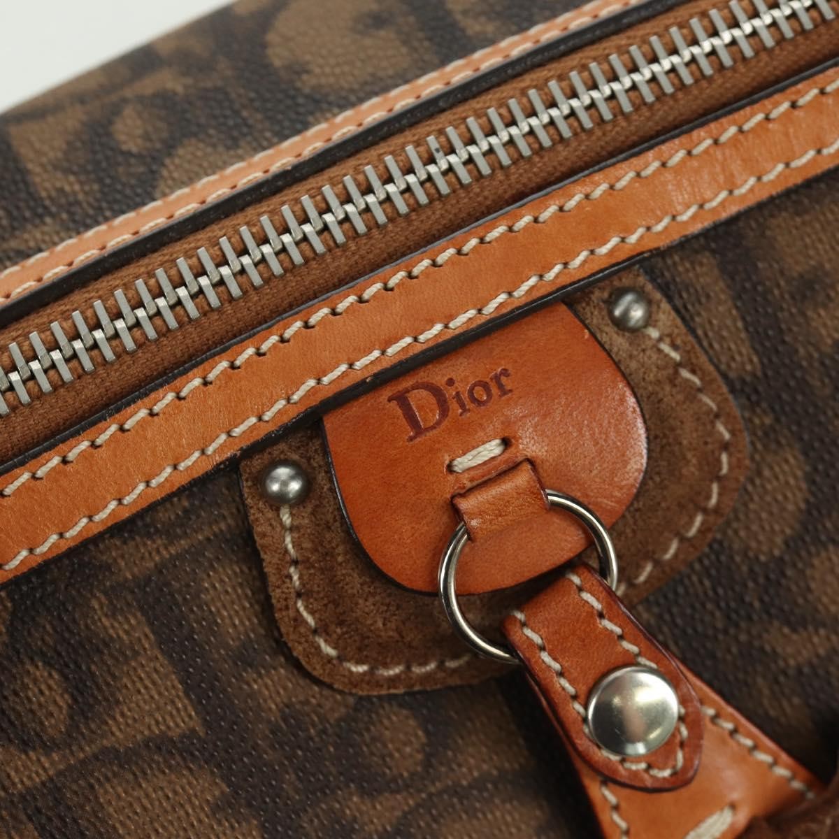 Christian Dior Vintage Trotter Romantique Boston Diorissimo Coated Canvas Brown Canvas Handbag (Pre-Owned)
