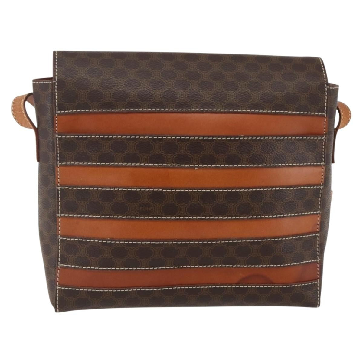 Celine Vintage Macadam Canvas And Leather Brown Canvas Shoulder Bag Bag (Pre-Owned)