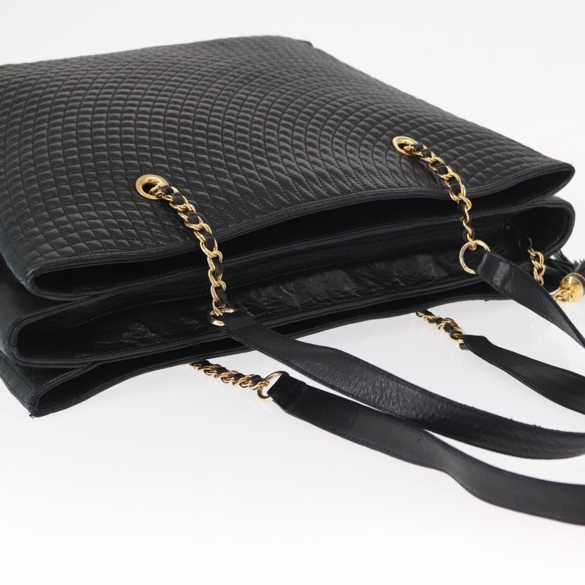 Bally Vintage Quilted Leather Black Leather Tote Bag Bag (Pre-Owned)
