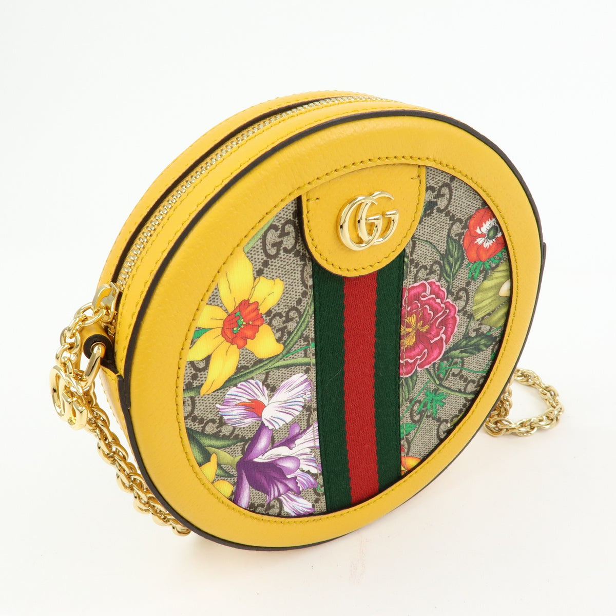 Gucci Ophidia Round Flora Gg Coated Canvas Yellow Leather Shoulder Bag Bag (Pre-Owned)