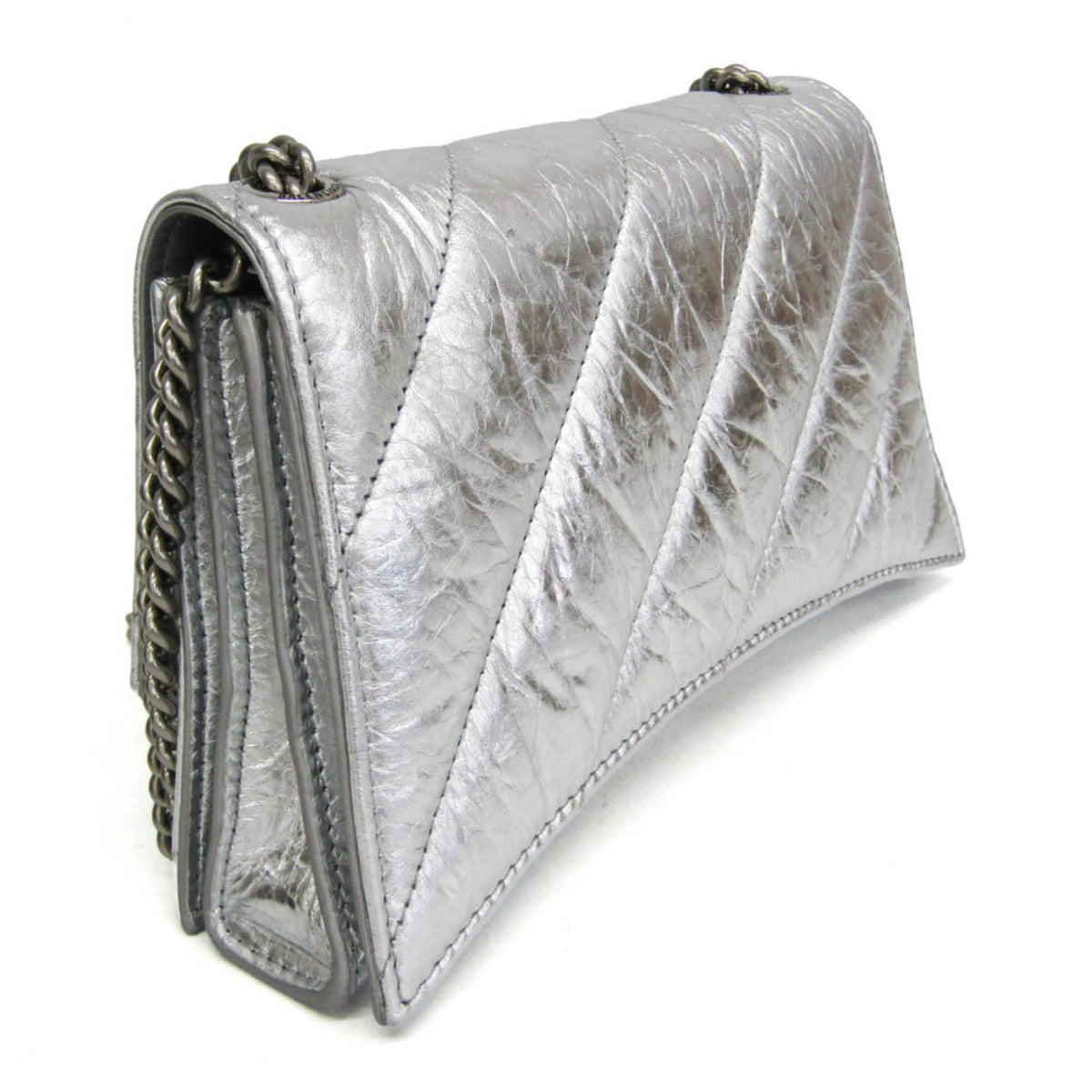 Balenciaga Crush Chain Flap Leather Silver Leather Handbag (Pre-Owned)