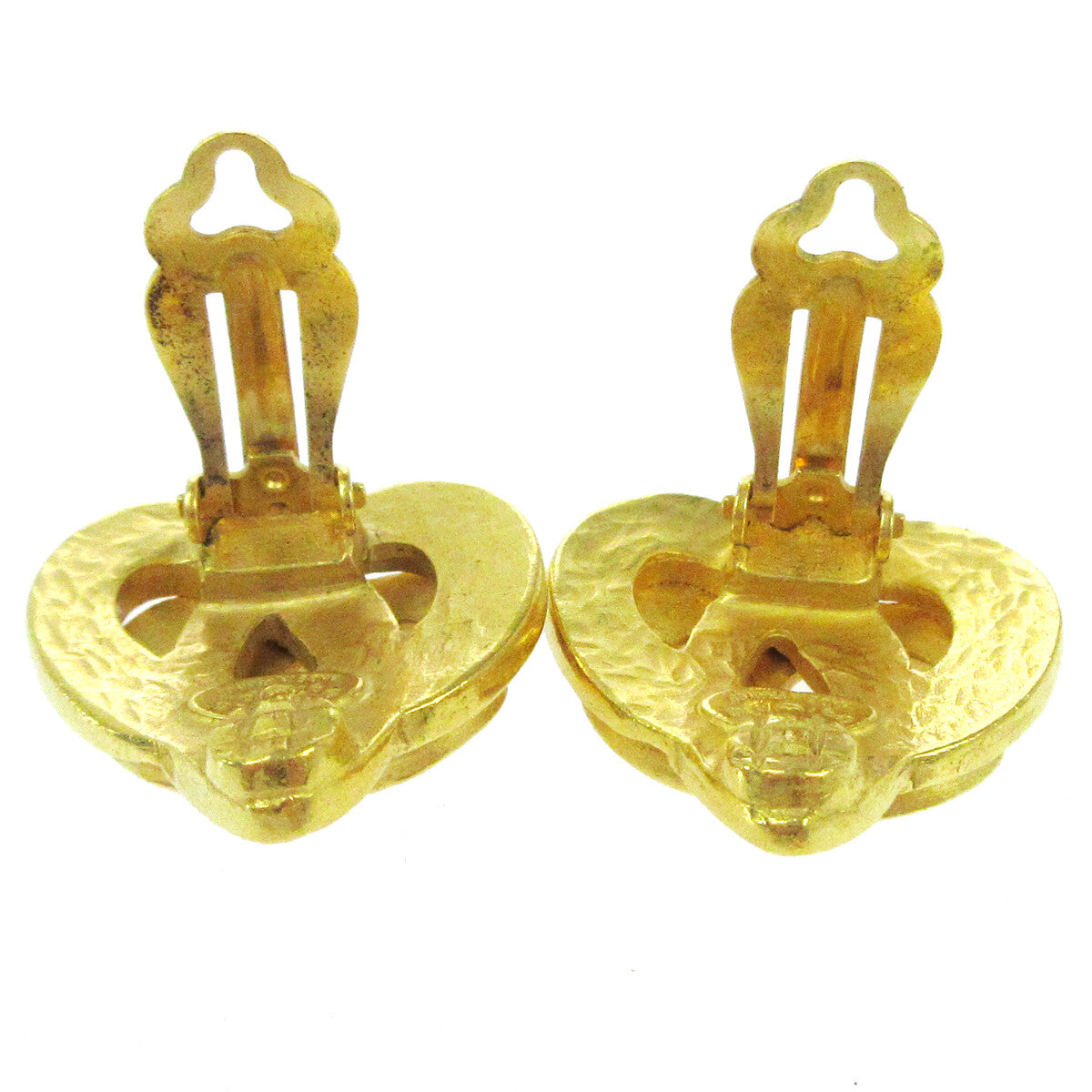 Chanel Vintage Cc Heart Clip-On Metal Gold Gold_Plated Earrings Jewelry (Pre-Owned)