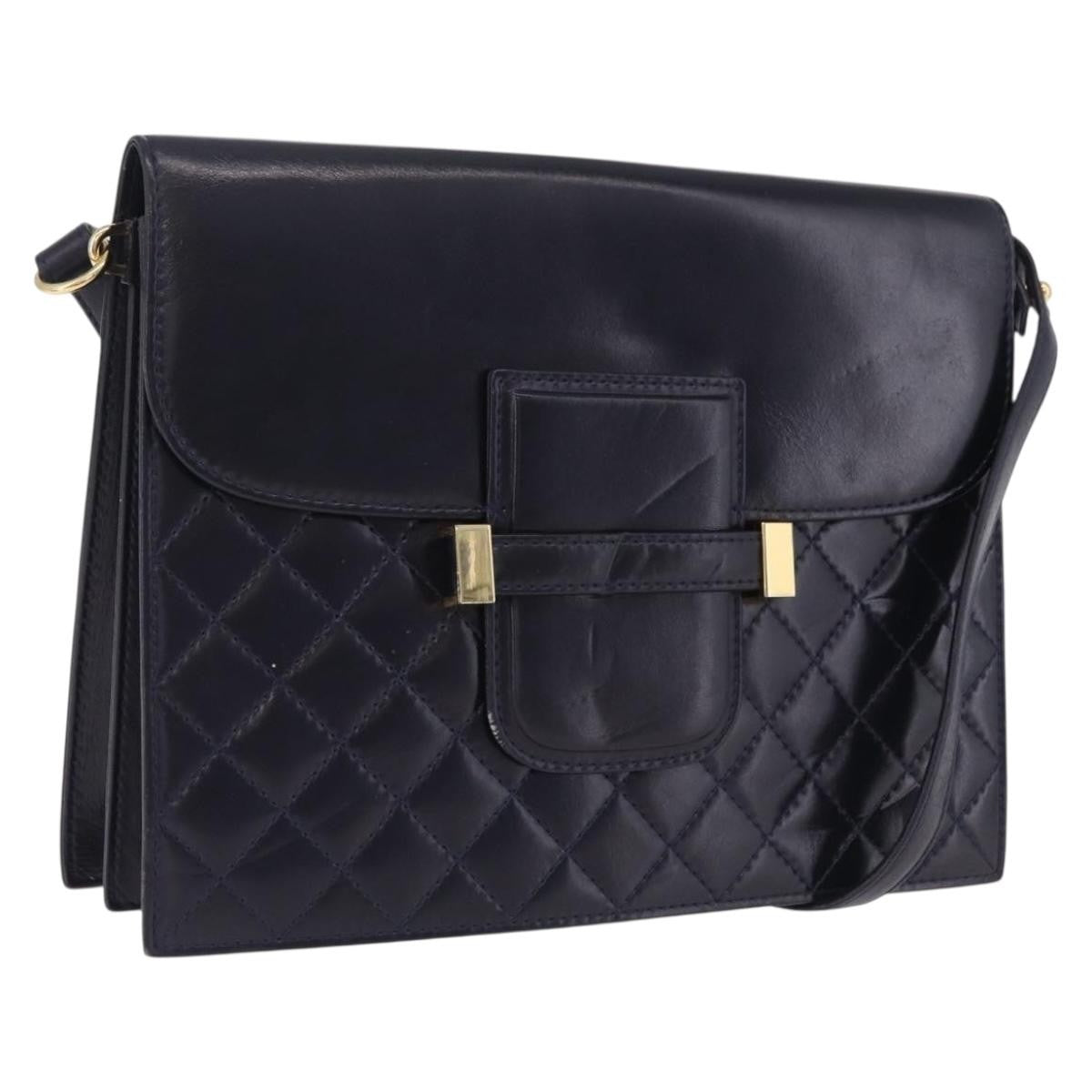 Saint Laurent Vintage Shoulder Bag Leather Navy Leather Shoulder Bag Bag (Pre-Owned)