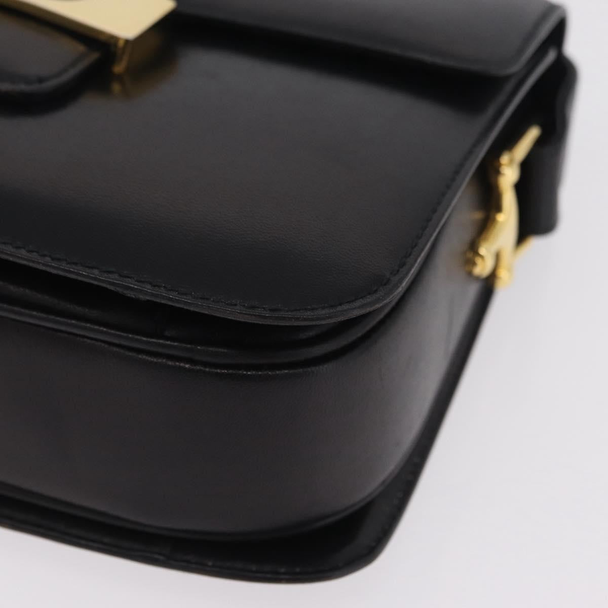 Celine Vintage Carriage Flap Leather Black Leather Handbag (Pre-Owned)