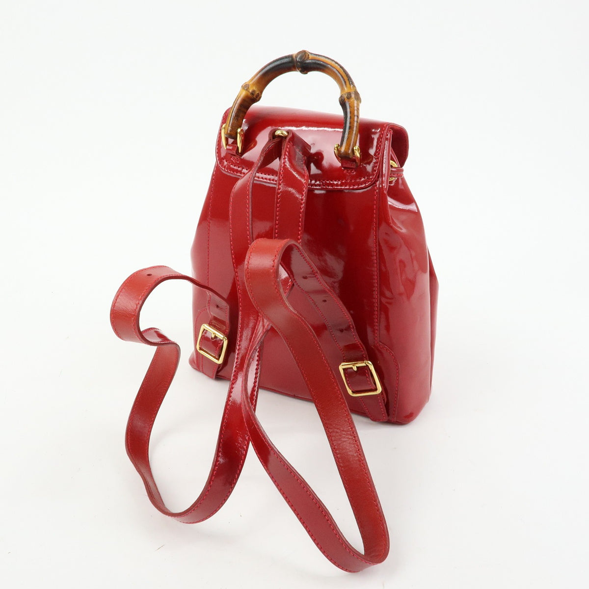 Gucci Vintage Bamboo Patent Red Patent_Leather Backpack Bag (Pre-Owned)