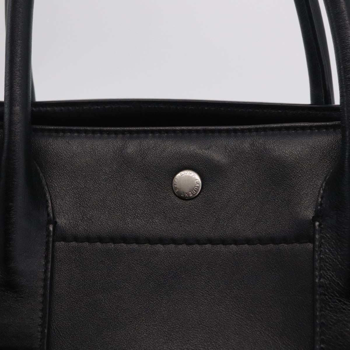 Saint Laurent Rive Gauche Shopper Embossed Leather Black Leather Tote Bag Bag (Pre-Owned)