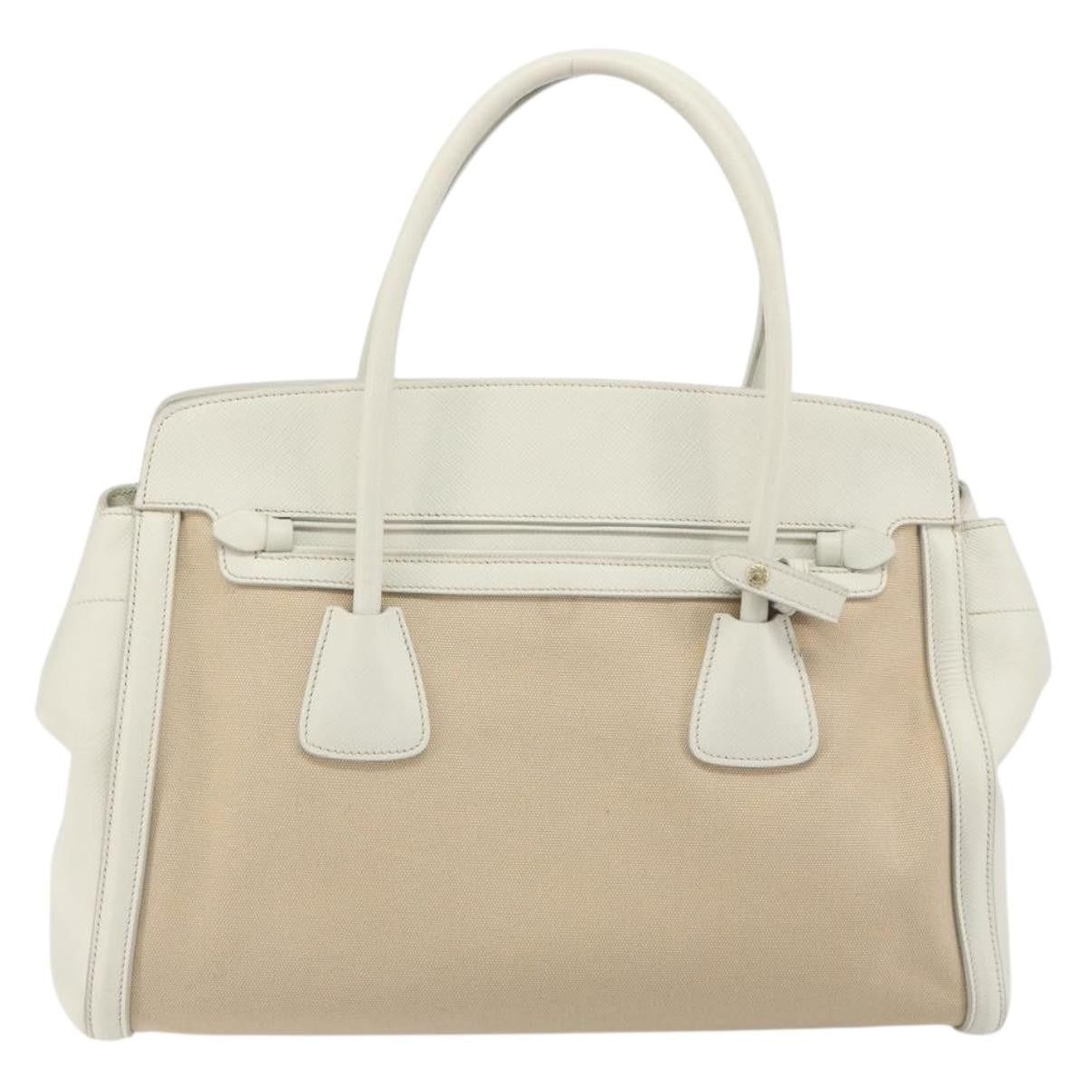 Prada Cuir Frame Convertible Canvas And Saffiano Leather Beige Canvas Tote Bag Bag (Pre-Owned)
