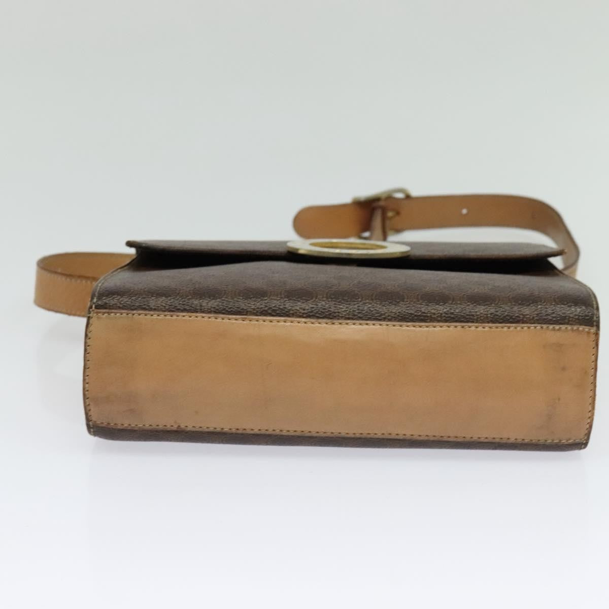Celine Vintage Macadam Circle Logo Canvas And Leather Brown Canvas Shoulder Bag Bag (Pre-Owned)