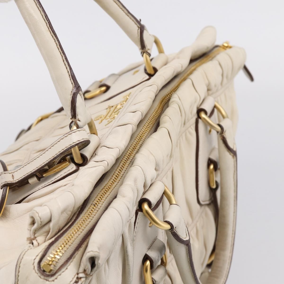 Prada Gaufre Convertible Satchel Nappa Leather Beige Leather Handbag (Pre-Owned)