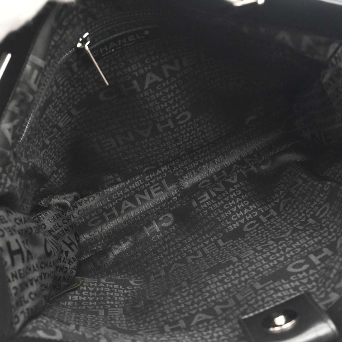 Chanel Chocolate Bar Cc Tote Quilted Leather Black Leather Tote Bag Bag (Pre-Owned)