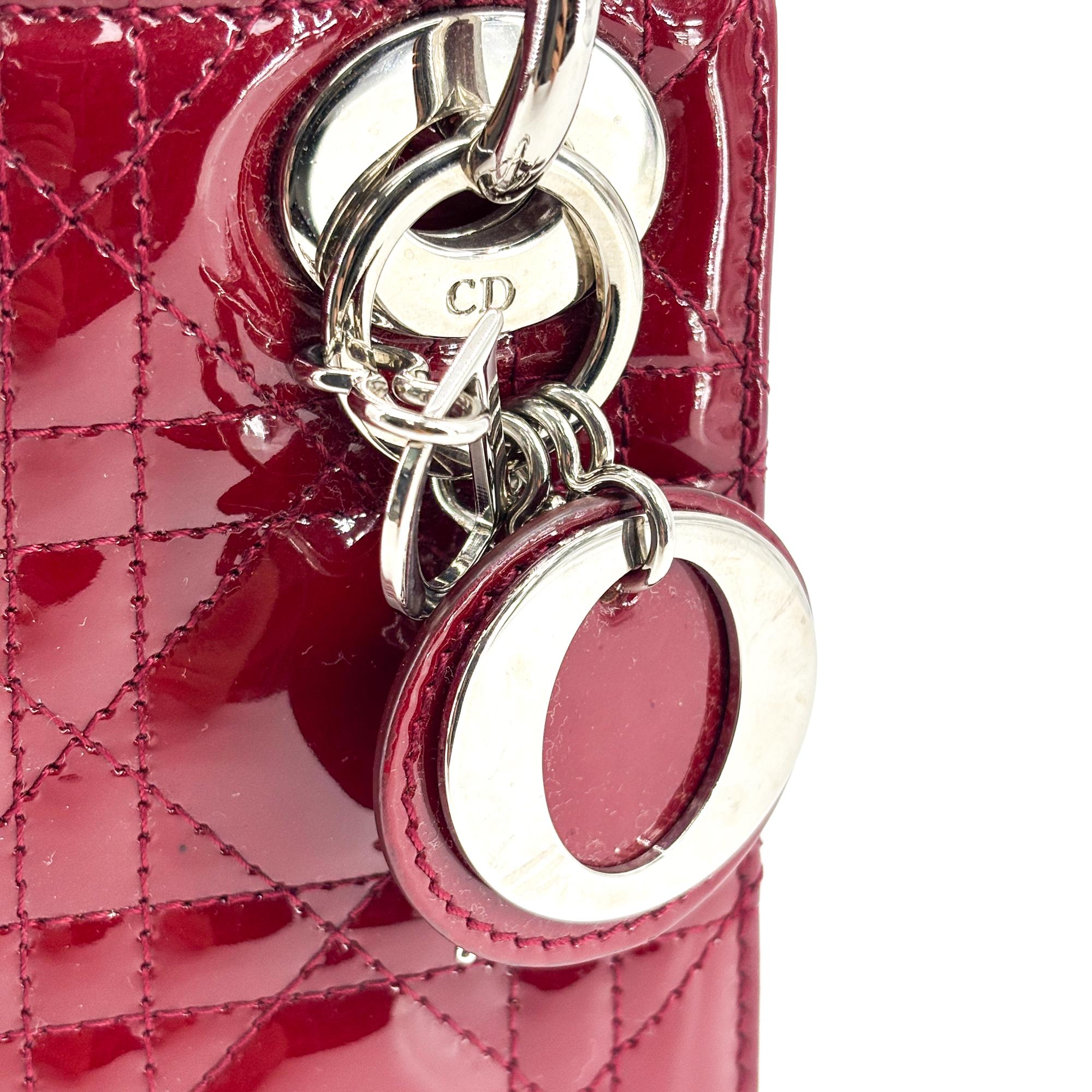 Christian Dior Lady Dior Patent Red Patent_Leather Handbag (Pre-Owned)
