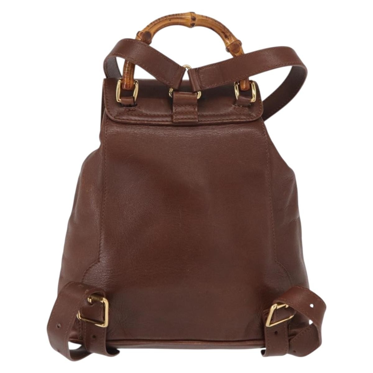 Gucci Vintage Bamboo Leather Brown Leather Backpack Bag (Pre-Owned)