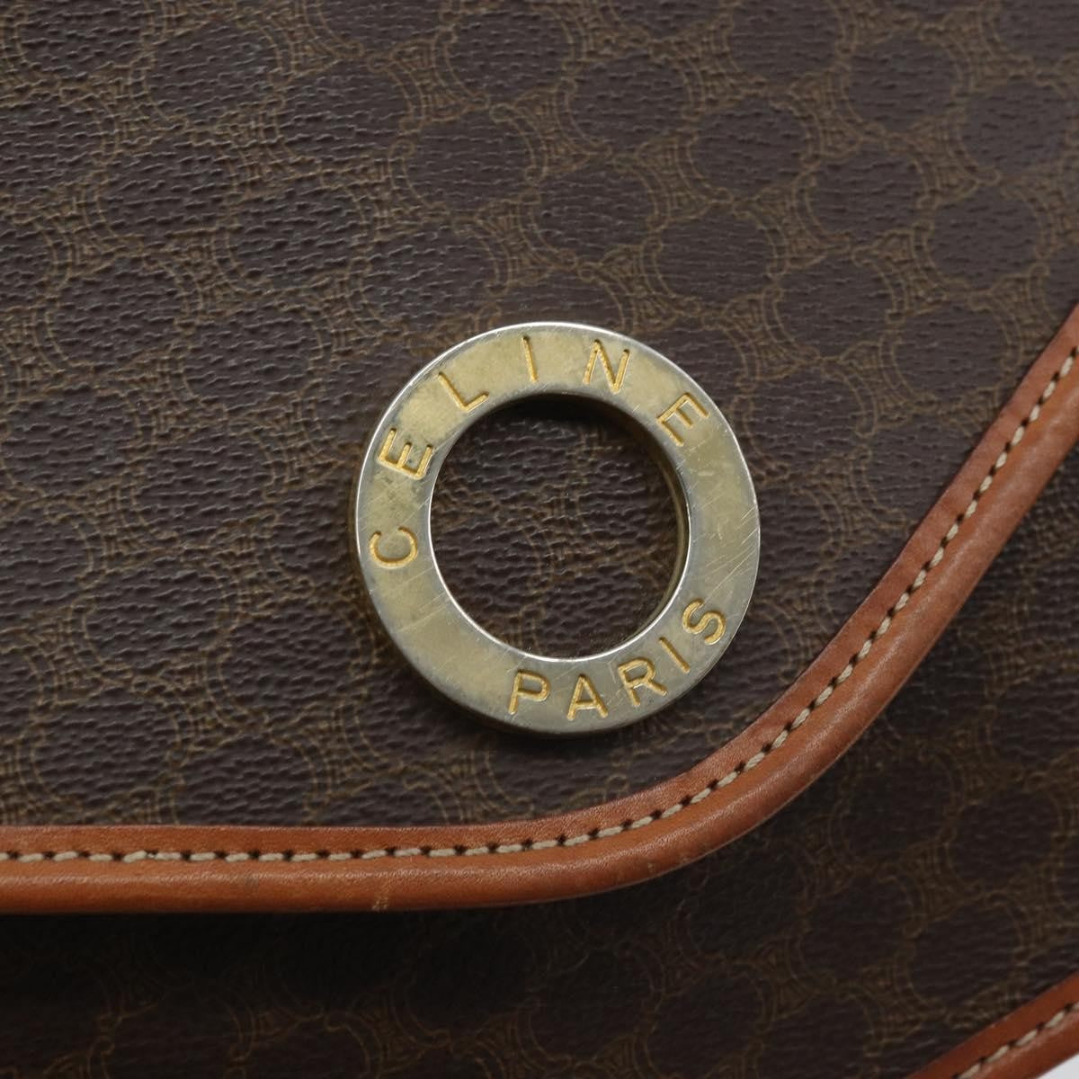 Celine Vintage Macadam Circle Logo Canvas And Leather Brown Canvas Shoulder Bag Bag (Pre-Owned)