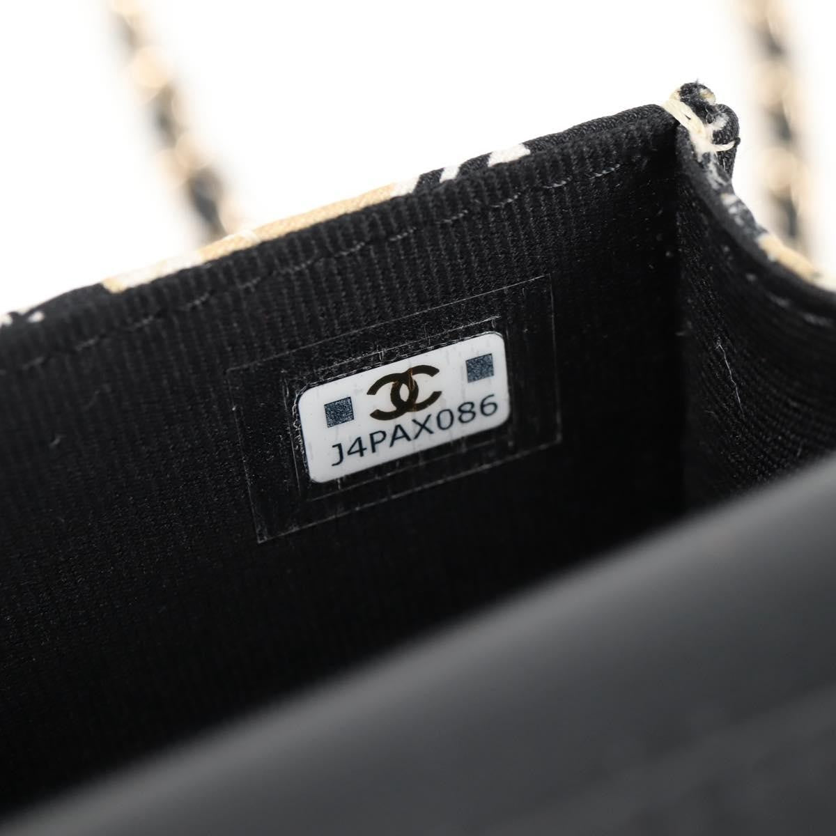 Chanel Flap Card Holder On Chain Quilted Printed Canvas Beige Nylon Shoulder Bag Bag (Pre-Owned)
