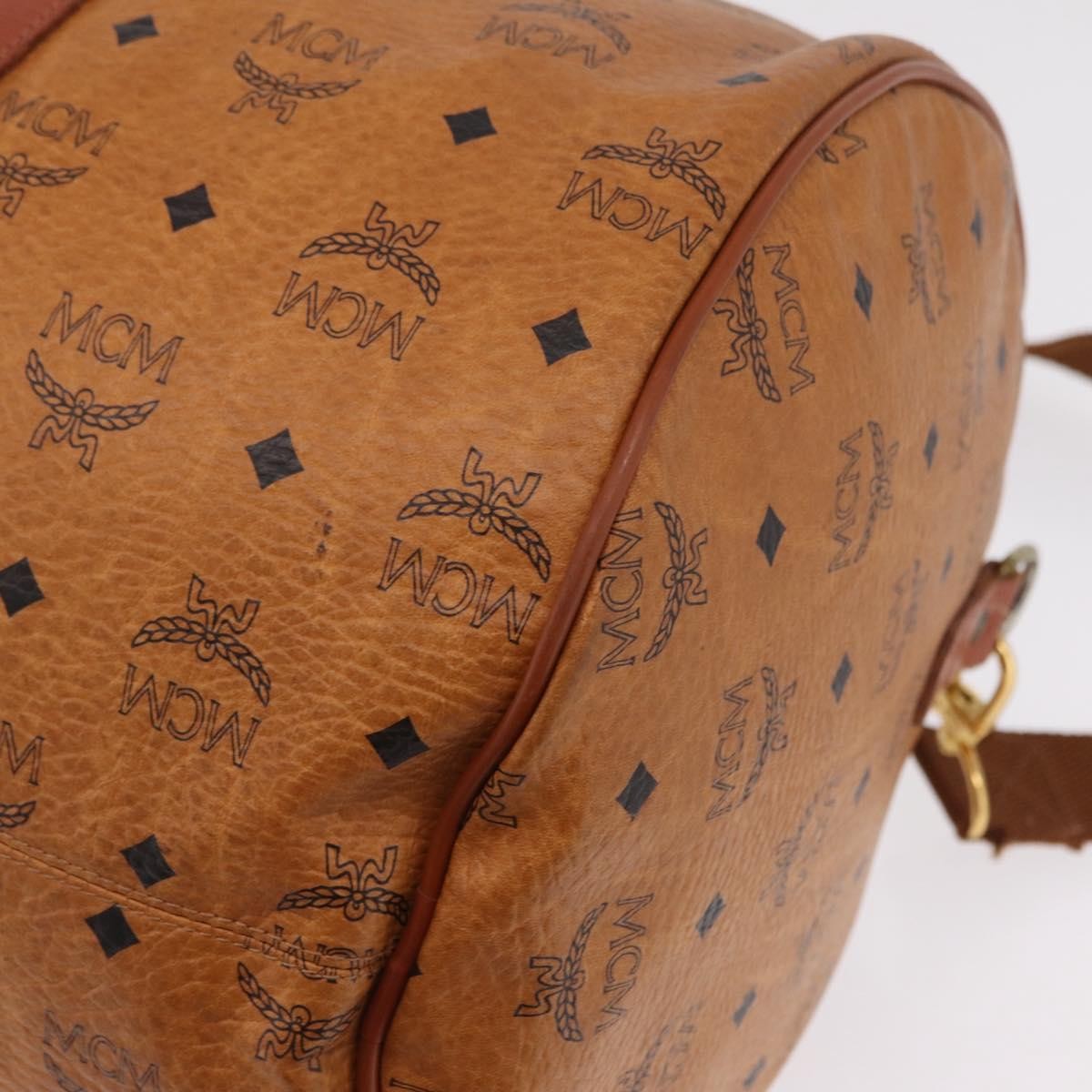 MCM Vicetos Logogram Boston Brown Leather Travel Bag Bag (Pre-Owned)