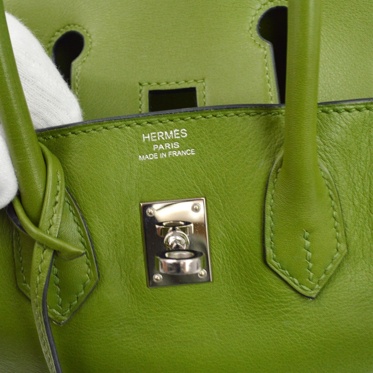 Hermes Birkin Green Swift With Palladium Hardware Green Leather Handbag (Pre-Owned)