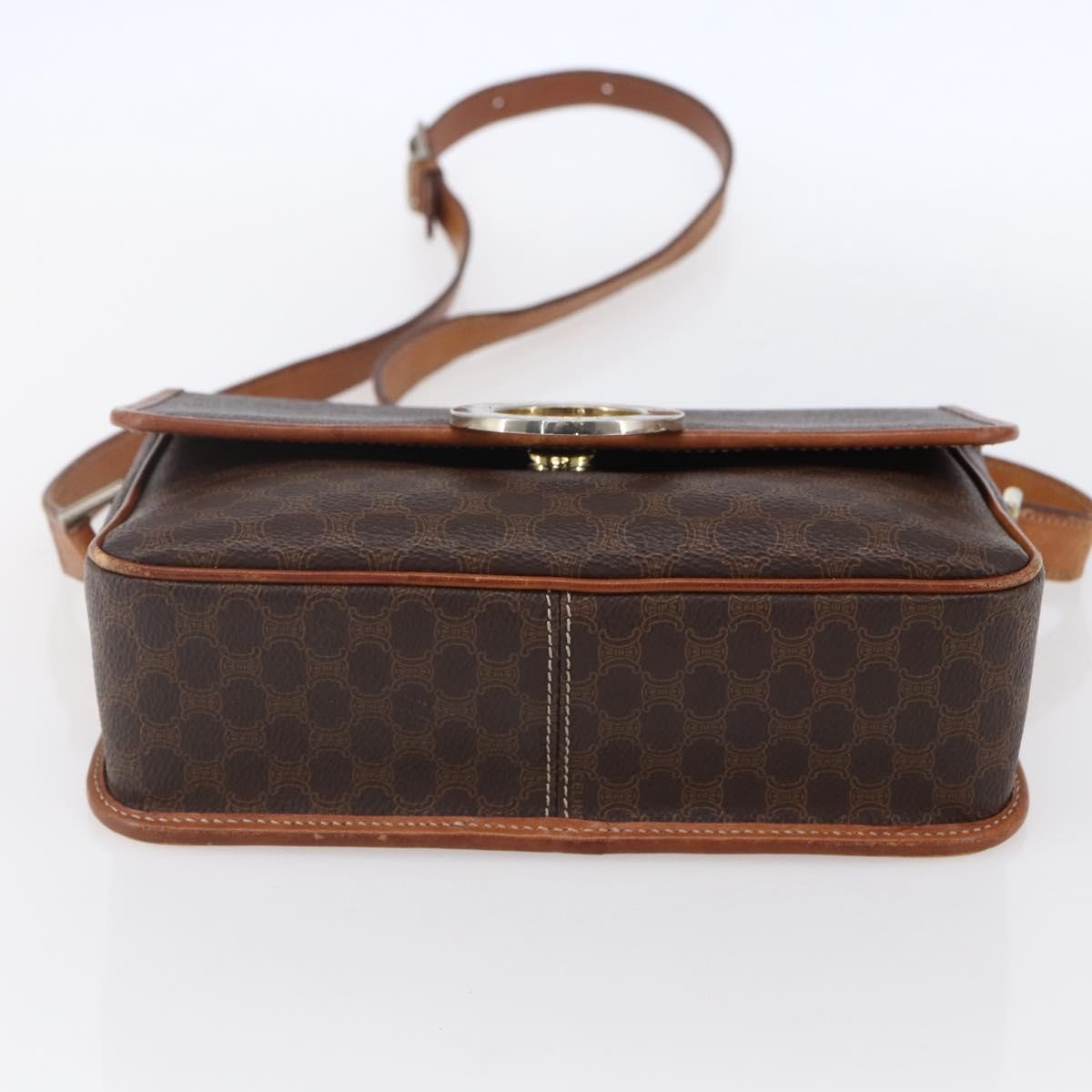 Celine Vintage Macadam Circle Logo Canvas And Leather Brown Canvas Shoulder Bag Bag (Pre-Owned)