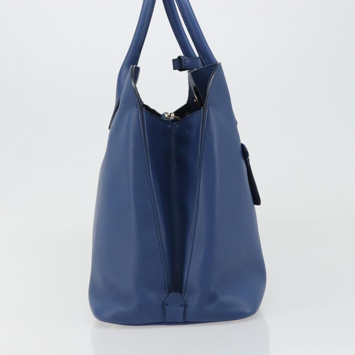 Prada Cuir Promenade Front Zip Tote Leather Blue Leather Handbag (Pre-Owned)