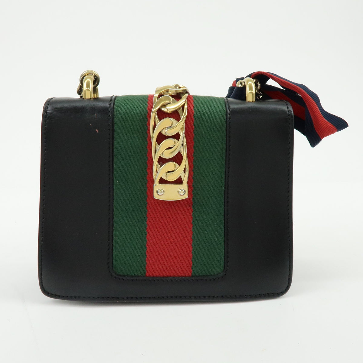 Gucci Sylvie Chain Leather Black Leather Shoulder Bag Bag (Pre-Owned)
