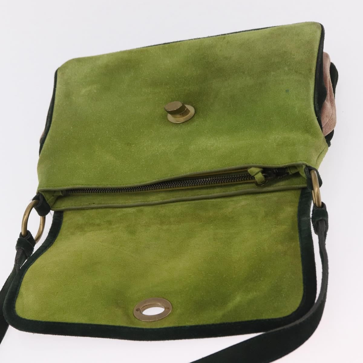Miu Miu Vintage Flap Bag Suede Green Suede Handbag (Pre-Owned)