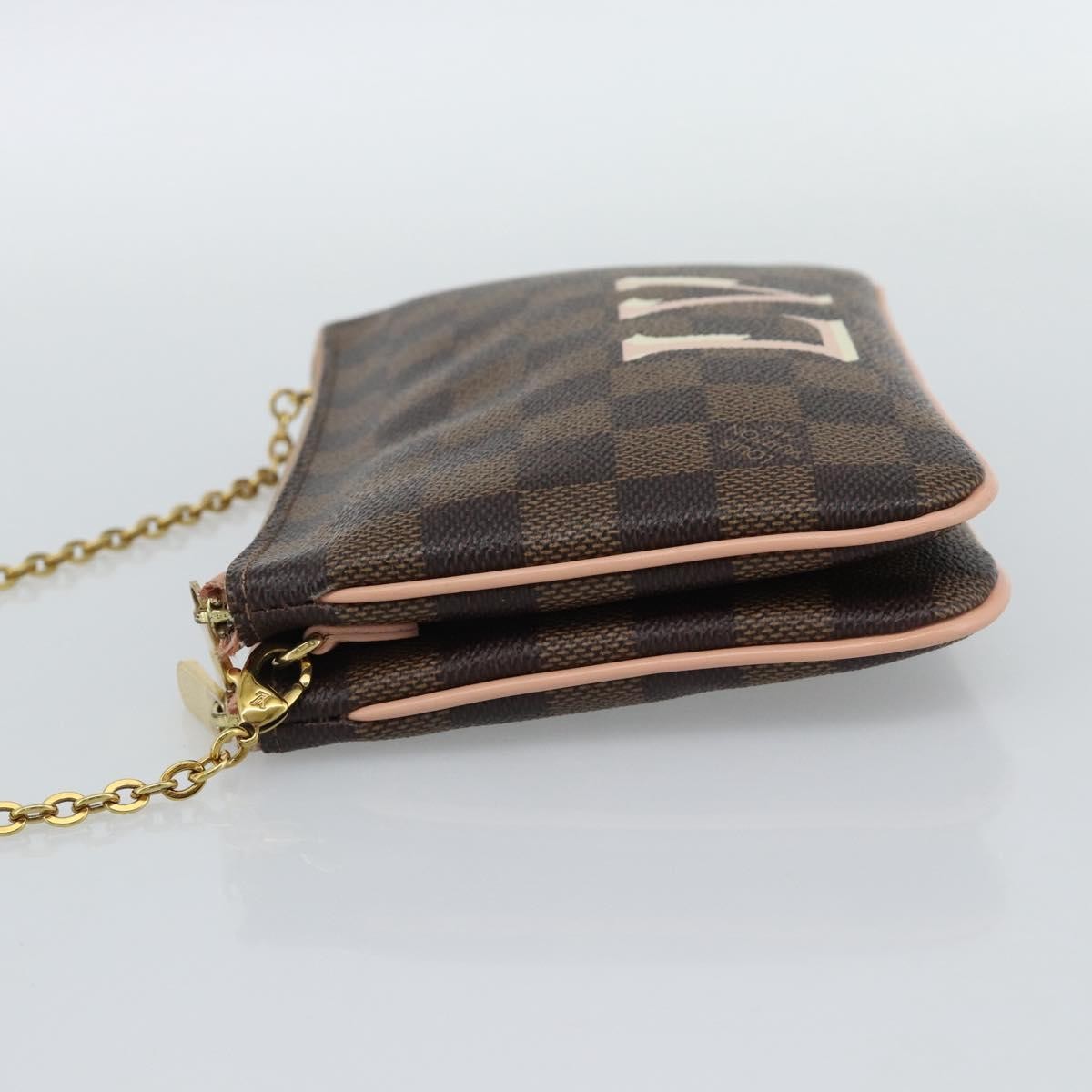 Louis Vuitton Double Zip Pochette Damier Ebene Brown Canvas Clutche & Pouche Bag (Pre-Owned)