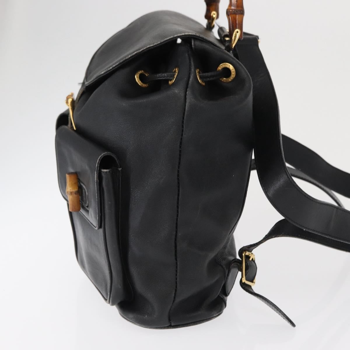 Gucci Vintage Bamboo Leather Black Leather Backpack Bag (Pre-Owned)