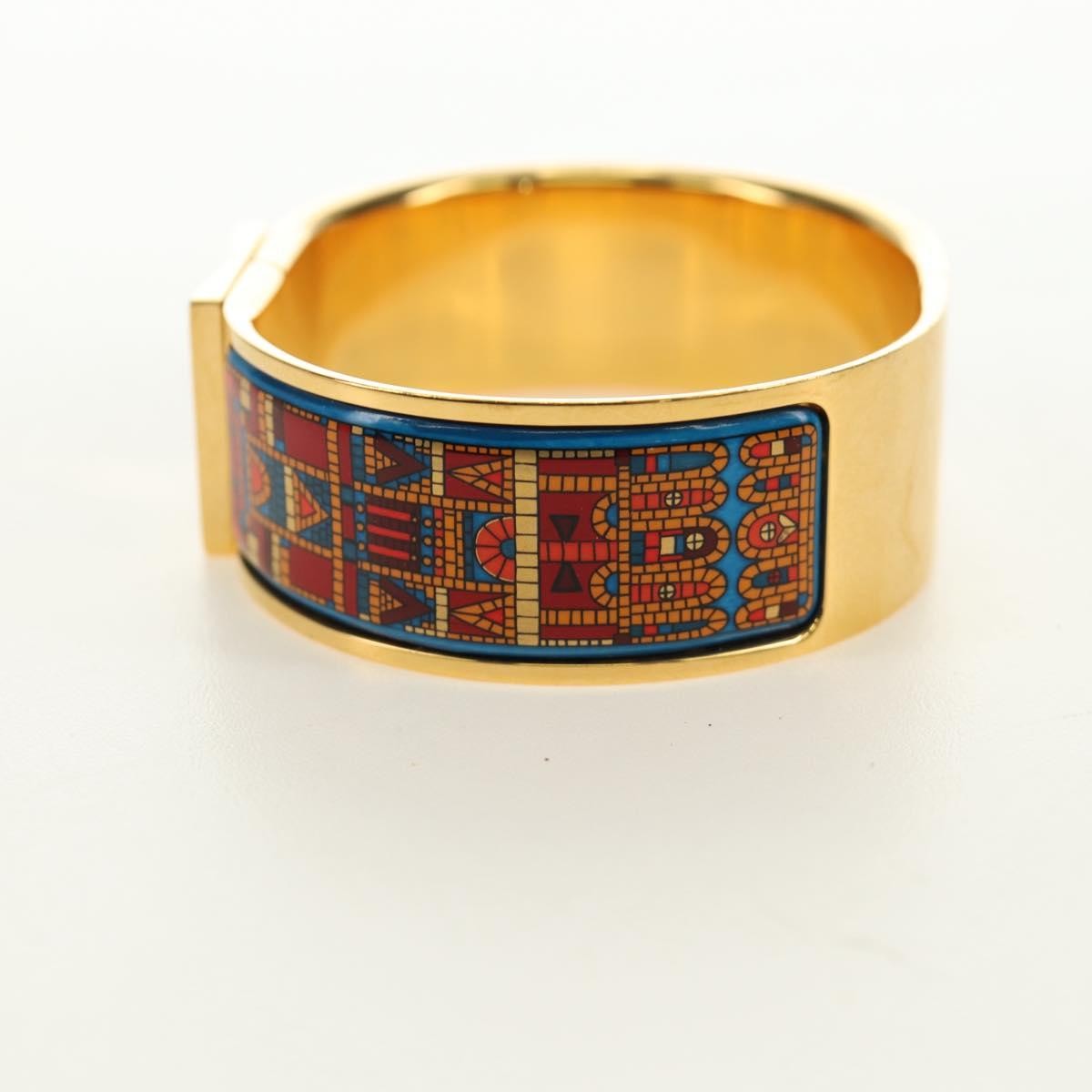 Hermes Loquet Bangle Metal And Printed Enamel Gold Metal Bracelet Jewelry (Pre-Owned)