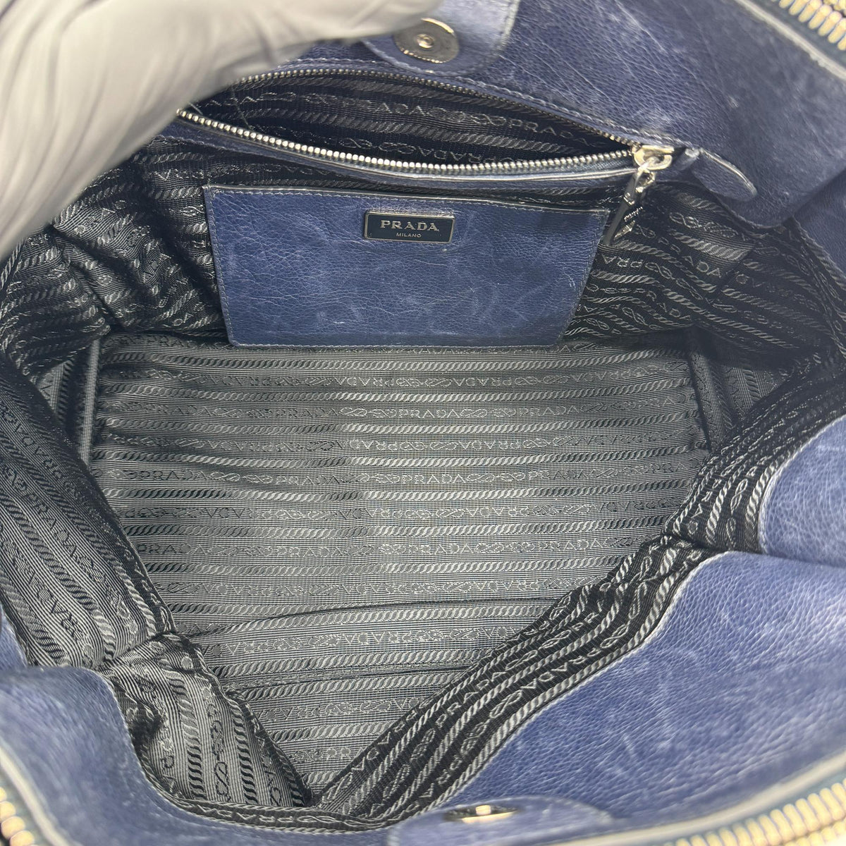 Prada Twin Pocket Convertible Leather Navy Leather Tote Bag Bag (Pre-Owned)