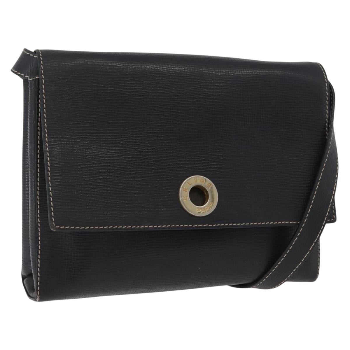 Celine Circle Logo Leather Black Leather Shoulder Bag Bag (Pre-Owned)
