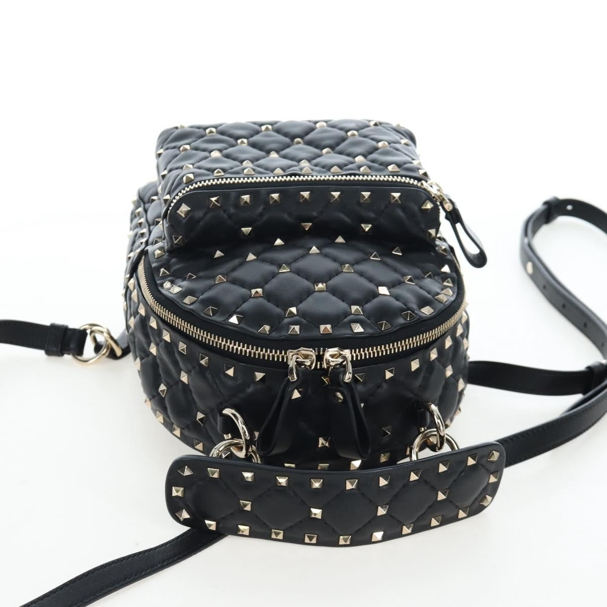 Valentino Garavani Rockstud Spike Quilted Leather Black Leather Backpack Bag (Pre-Owned)