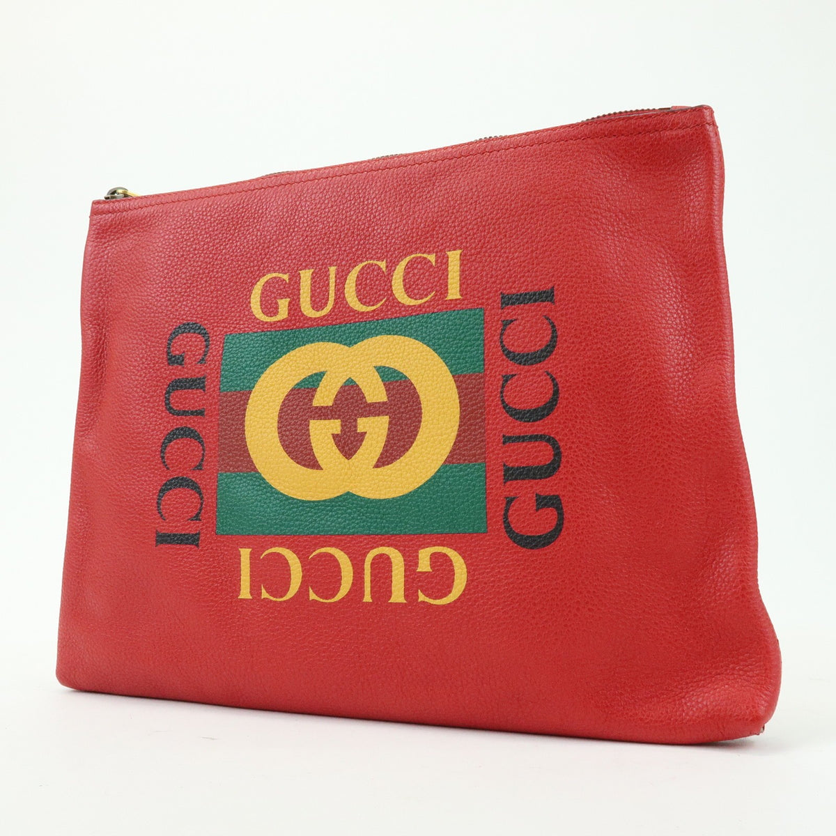 Gucci Logo Portfolio Printed Leather Red Leather Clutche & Pouche Bag (Pre-Owned)