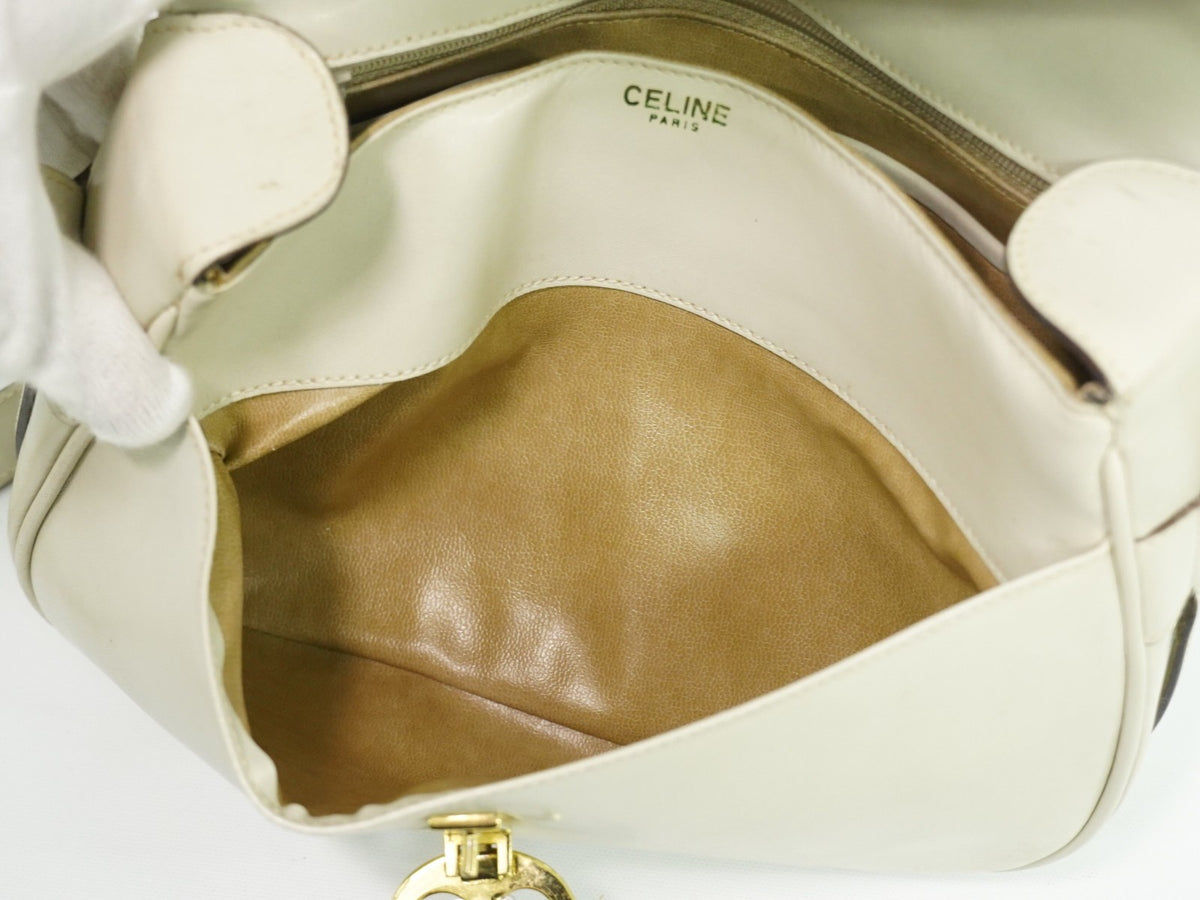Celine Flap Shoulder Leather Beige Leather Shoulder Bag Bag (Pre-Owned)