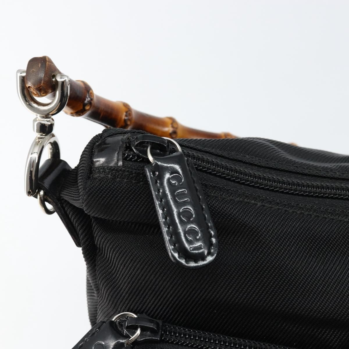 Gucci Vintage Bamboo Handle Nylon Black Nylon Handbag (Pre-Owned)