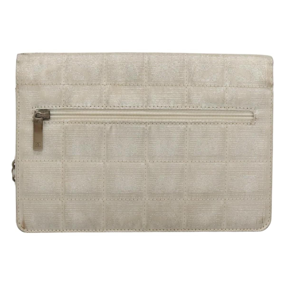 Chanel Travel Line Wallet On Chain Quilted Nylon Silver Nylon Bag (Pre-Owned)