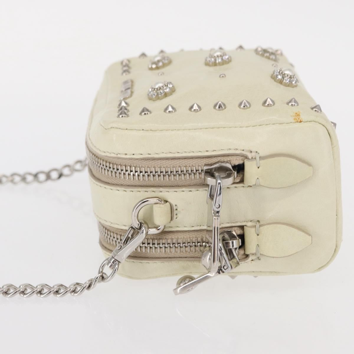Miu Miu Chain Leather Ecru Leather Shoulder Bag Bag (Pre-Owned)